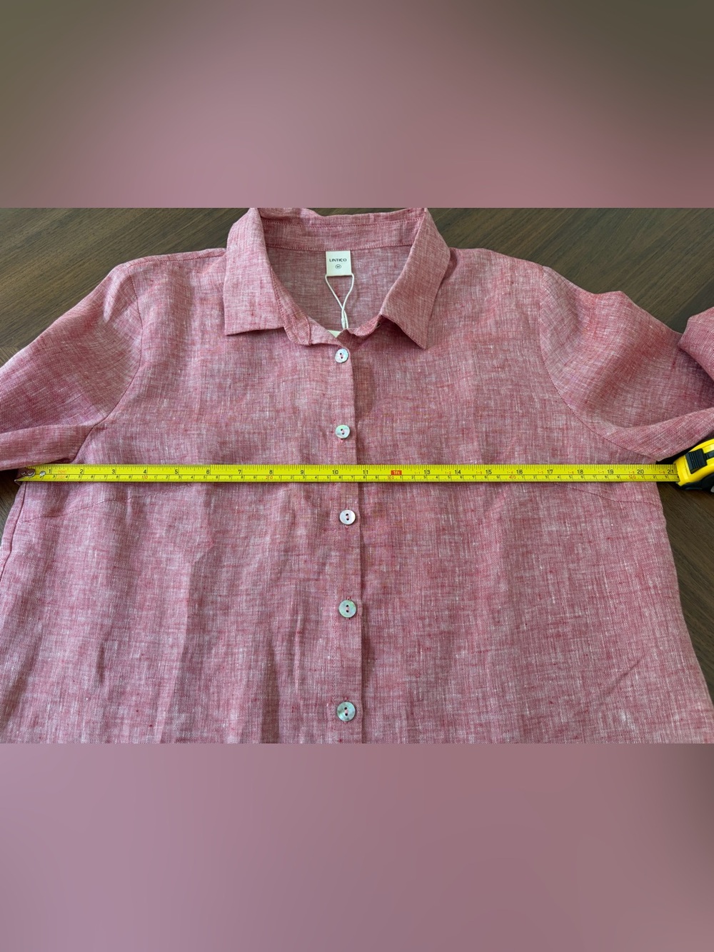 Lintico 100% Linen Buttoned Closure Color-Blocked Shirt Denim Rose M Luxury NWT - Picture 5 of 10